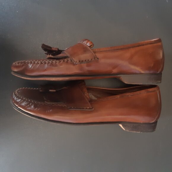 Johnston & Murphy SZ 9.5 Chestnut Brown Men's Tassel Loafers with Kilt Fringe - Picture 8 of 13